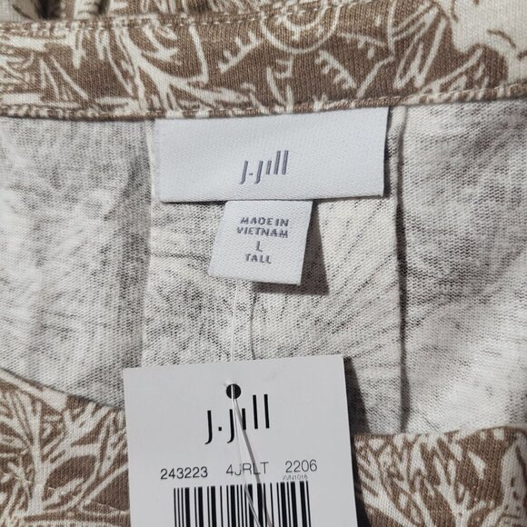J. Jill Womens L Tall Brown Seashell Coral Print Linen-Blend 3/4 Tunic Top New - Picture 2 of 8